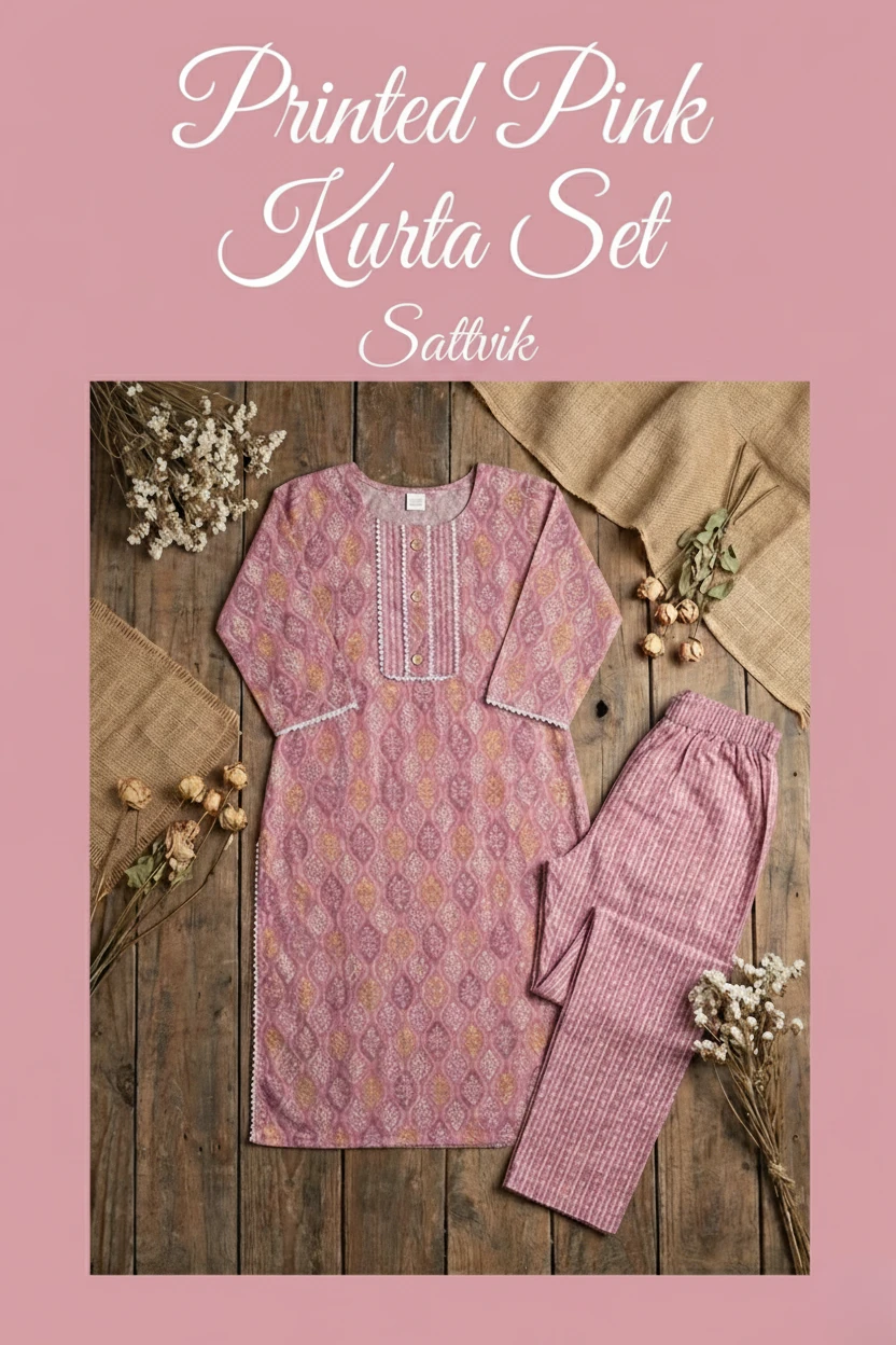 Printed Pink Kurti Set